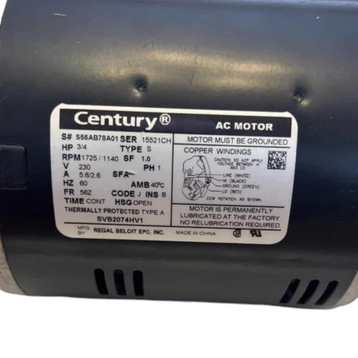 SVB2074HV1 Century Electric Motor 230V 1800RPM