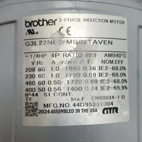 G3L22N60-MB02TAVEN Brother Gear Motor 230-460V