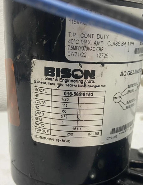 016-562-6153 Bison Offset Parallel Shaft Gearmotor 115V