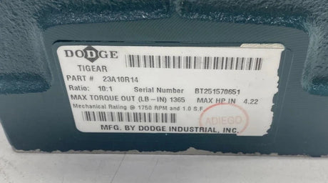 23A10R14 Genuine Dodge Right Angle Worm Gear Speed Reducer