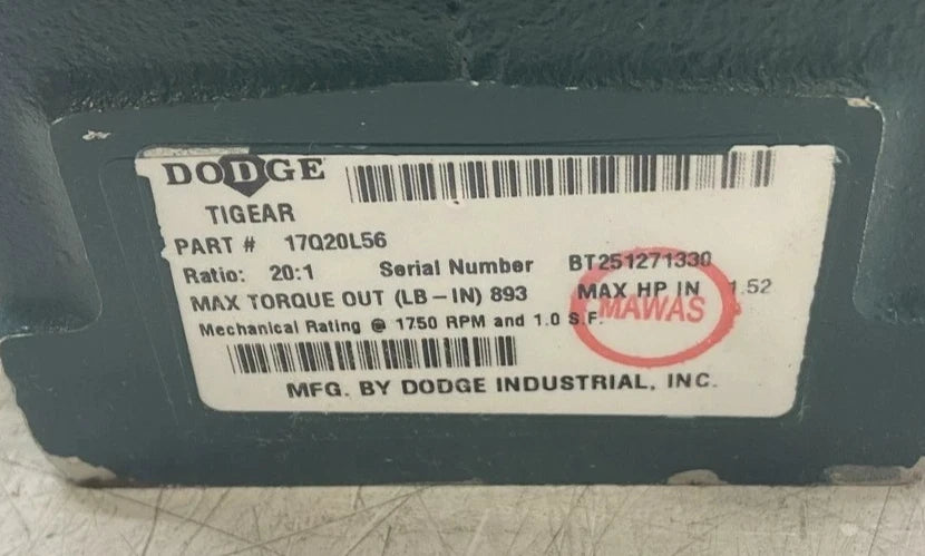 17Q20L56 Genuine Dodge Right Angle Worm Gear Speed Reducer
