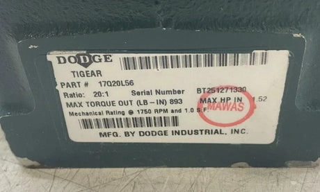 17Q20L56 Genuine Dodge Right Angle Worm Gear Speed Reducer