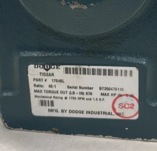 17S40L Genuine Dodge Worm Gear Speed Reducer