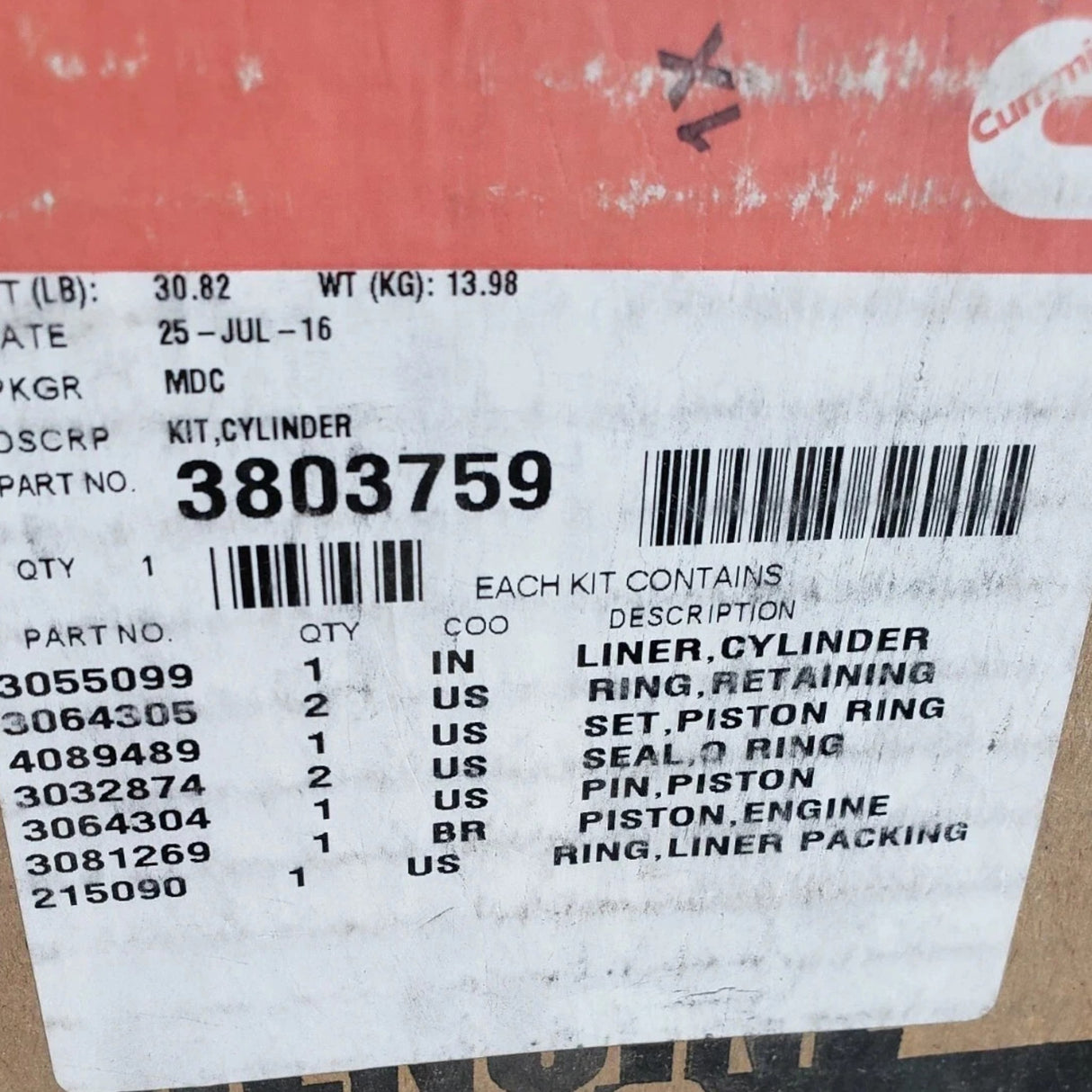 3803759 Genuine Cummins Cylinder Liner Kit