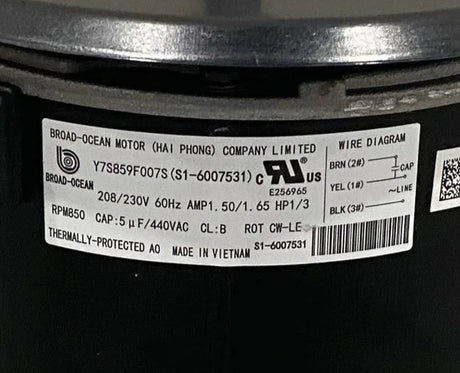 S1-6007531 Johnson Controls Blower Motor Air Compressor 208/230V
