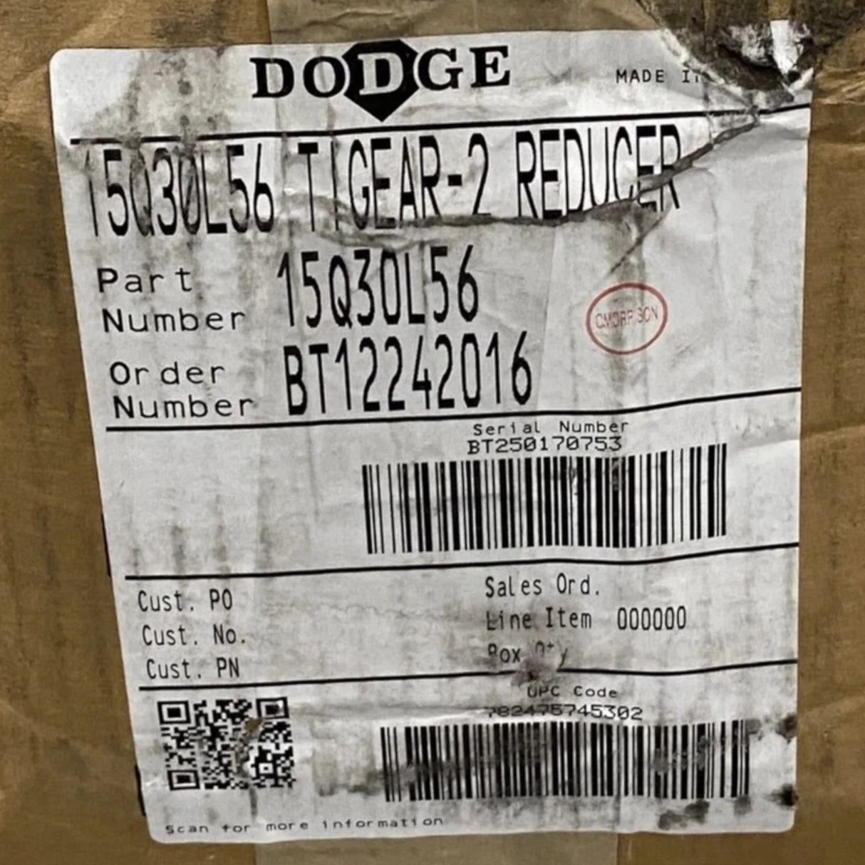 15Q30L56 Genuine Dodge Right Angle Worm Gear Speed Reducer