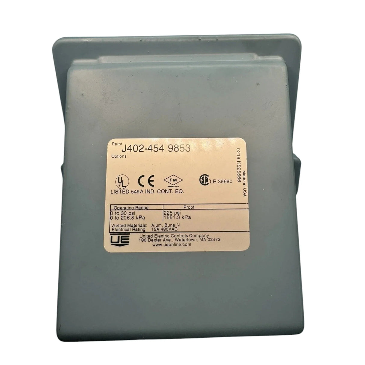 J400-454 Genuine United Electric Pressure Switch 480V - Truck To Trailer