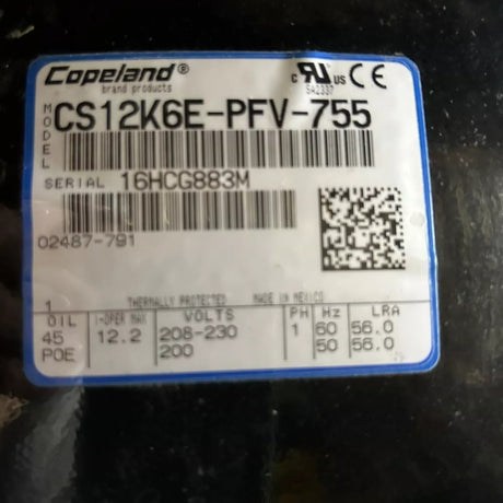 CS12K6E-PFV-755 Genuine Copeland Compressor 208-230V