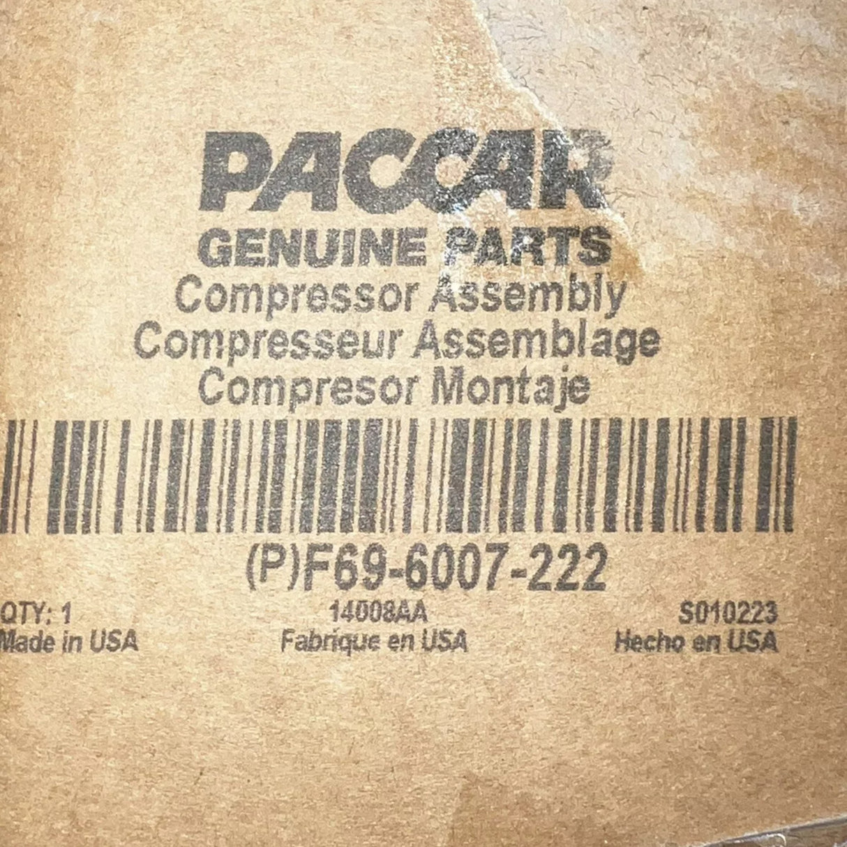 F69-6007-222 Genuine Paccar Compressor Assembly
