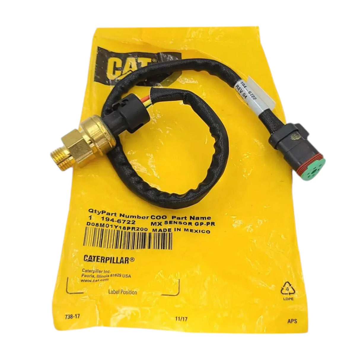 194-6722 CAT 116kPa Brass Pressure Sensor - Truck To Trailer
