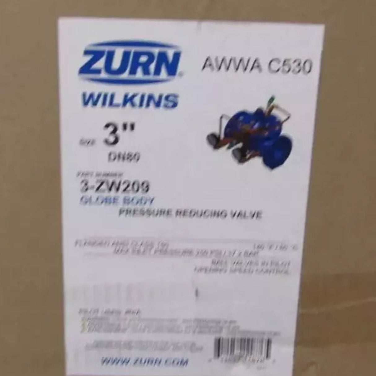 ZW-209 Genuine Zurn Pilot Control Pressure Reducing Valve 3"