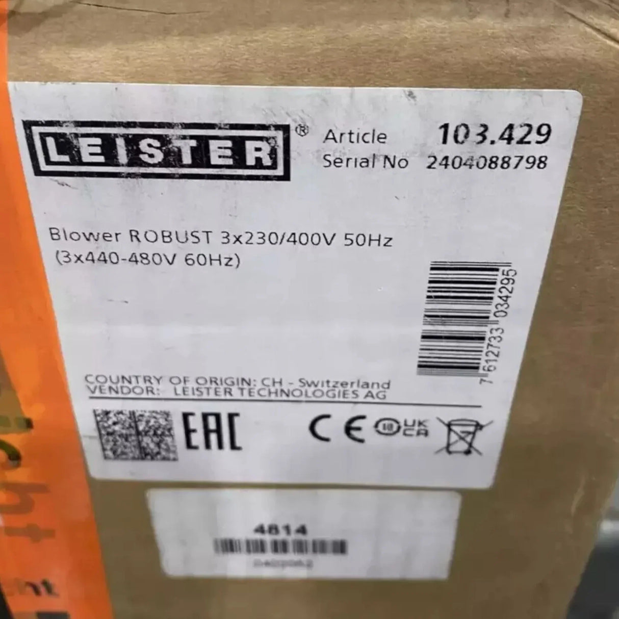 103.429 Genuine Leister Robust Blower Vacuum Pump - Truck To Trailer