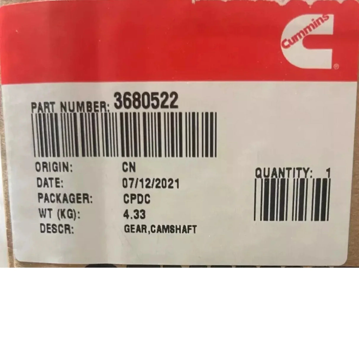 3680522 Genuine Cummins Camshaft Gear - Truck To Trailer