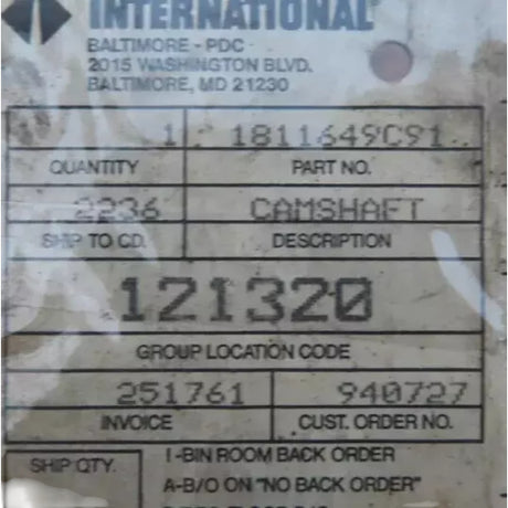 1811649C91 Genuine International Camshaft With Gear
