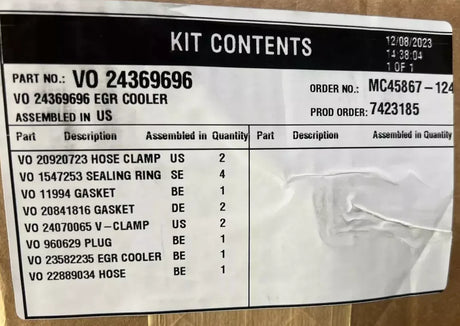 24369696 Genuine Volvo EGR Cooler Kit - Truck To Trailer