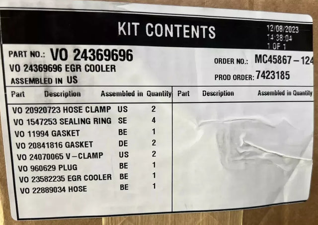 24369696 Genuine Volvo EGR Cooler Kit - Truck To Trailer