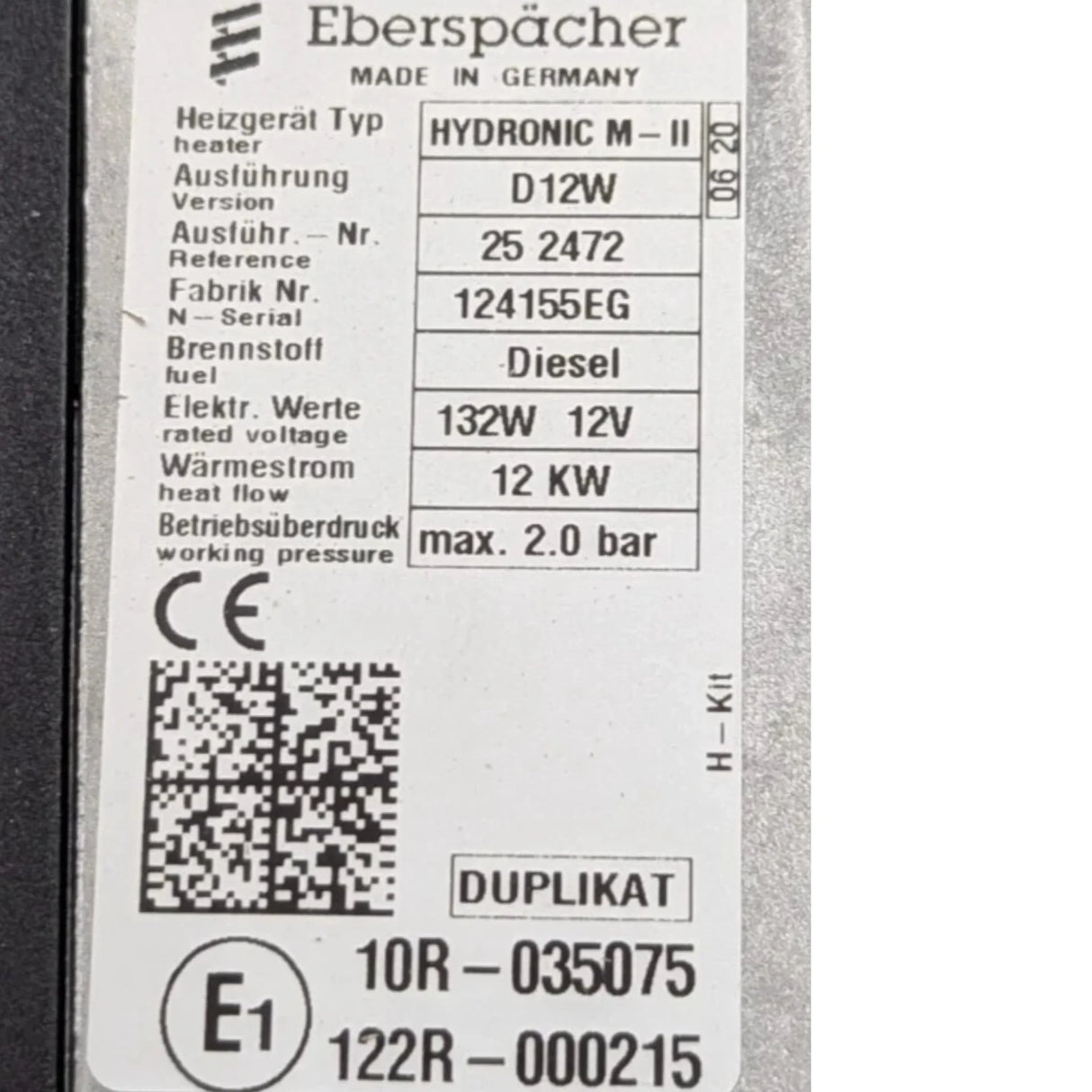 10R-035075 Genuine Espar Hydronic M Diesel Water Heater 12V - Truck To Trailer