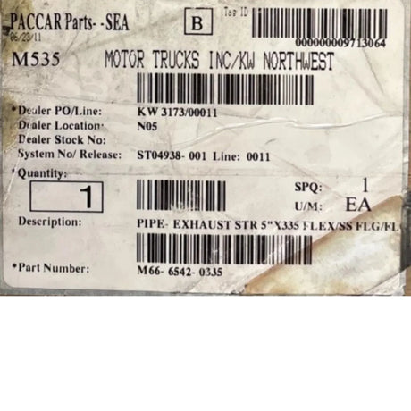 KW-6542-0335 Genuine Paccar Flex Hose Exhaust Pipe - Truck To Trailer