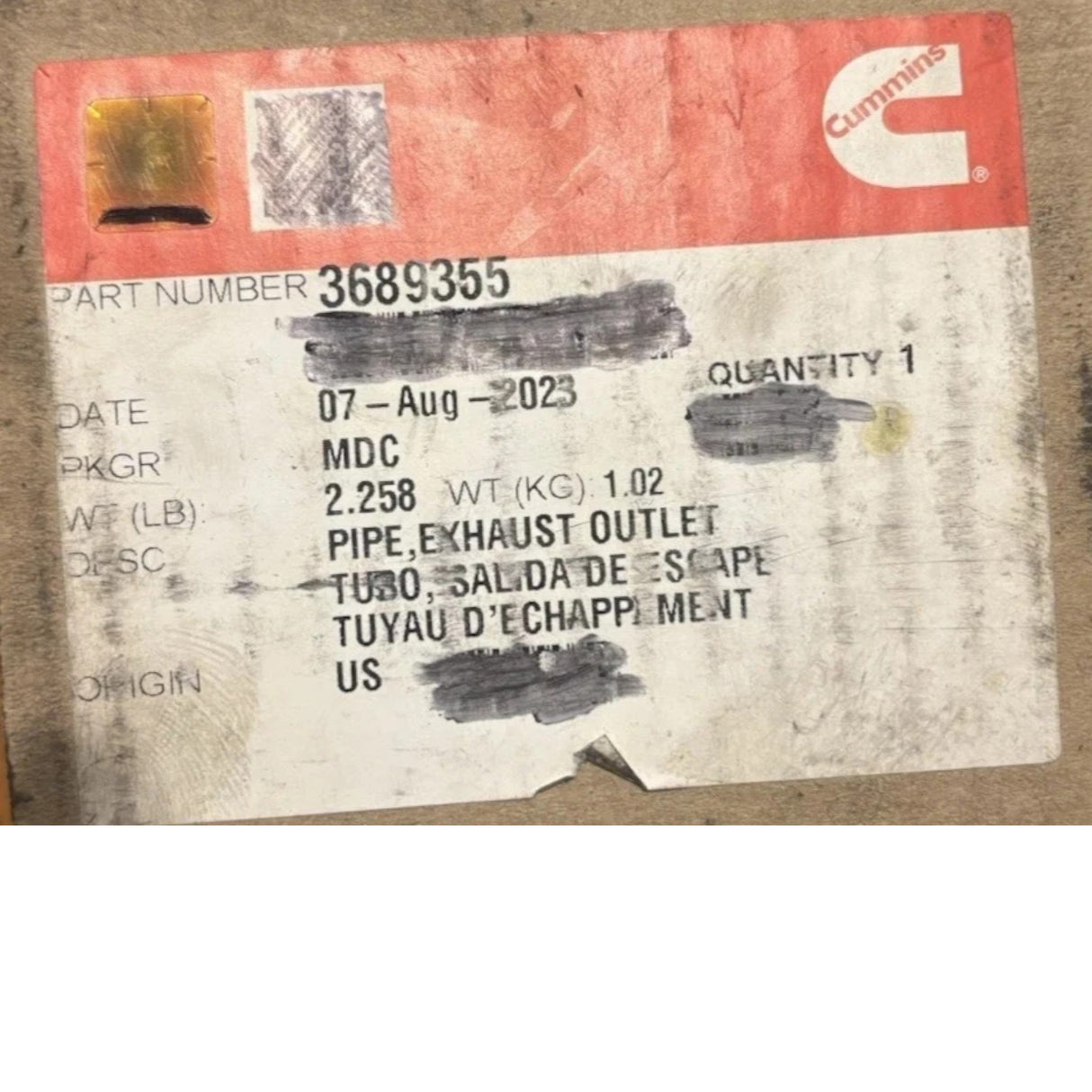 3688486 Genuine Cummins Exhaust Outlet Pipe