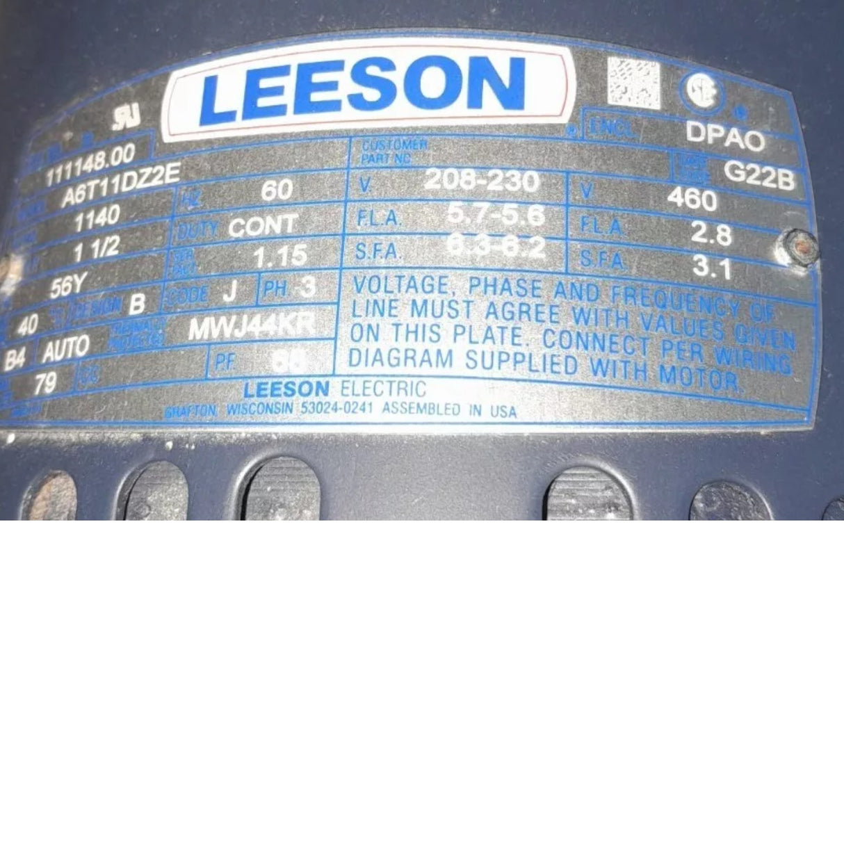 111148.00 Leeson Condenser Fan Motor