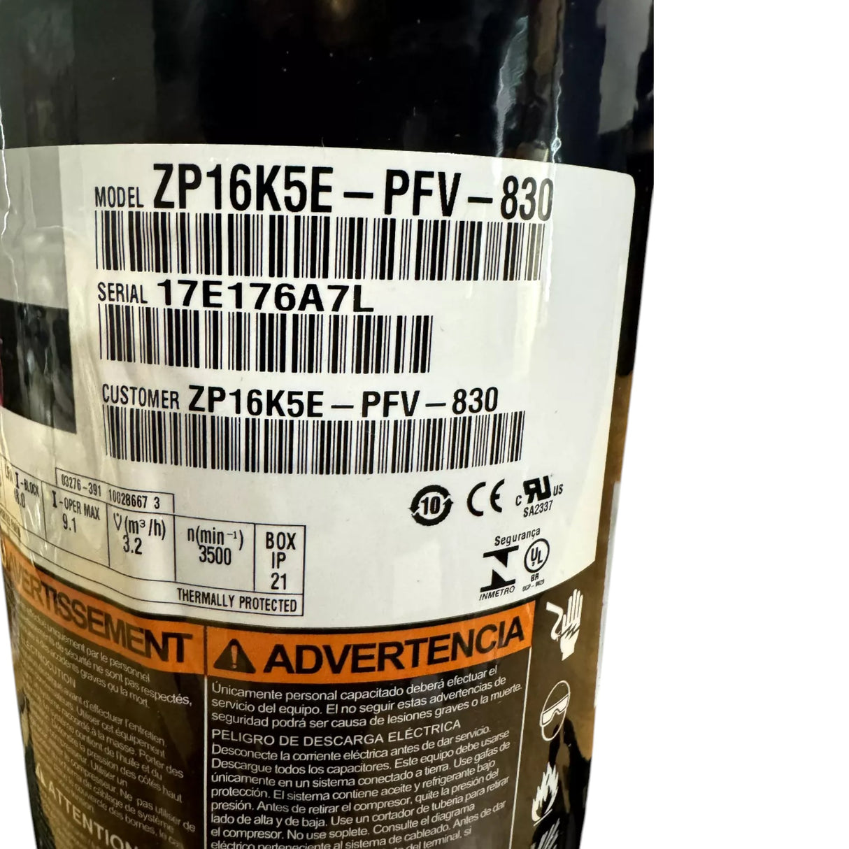 ZP16K5E-PFV-830 Genuine Copeland Scroll Compressor 208/230V