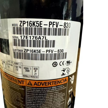 ZP16K5E-PFV-830 Genuine Copeland Scroll Compressor 208/230V