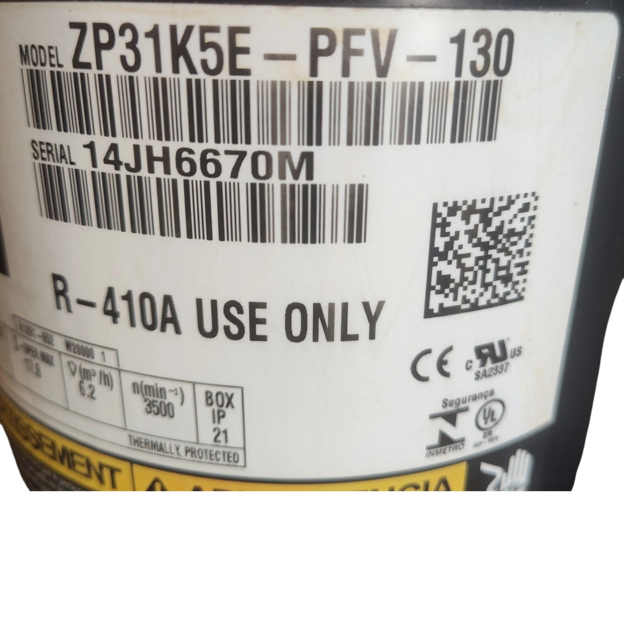 ZP31K5E-PFV-130 Genuine Copeland Scroll Compressor 208-230