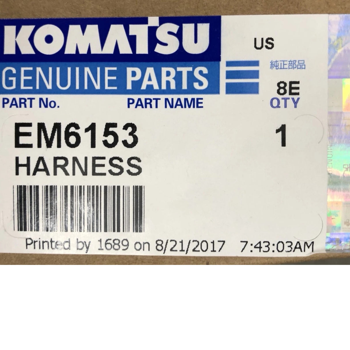 EM6153 Genuine Komatsu Wiring Harness