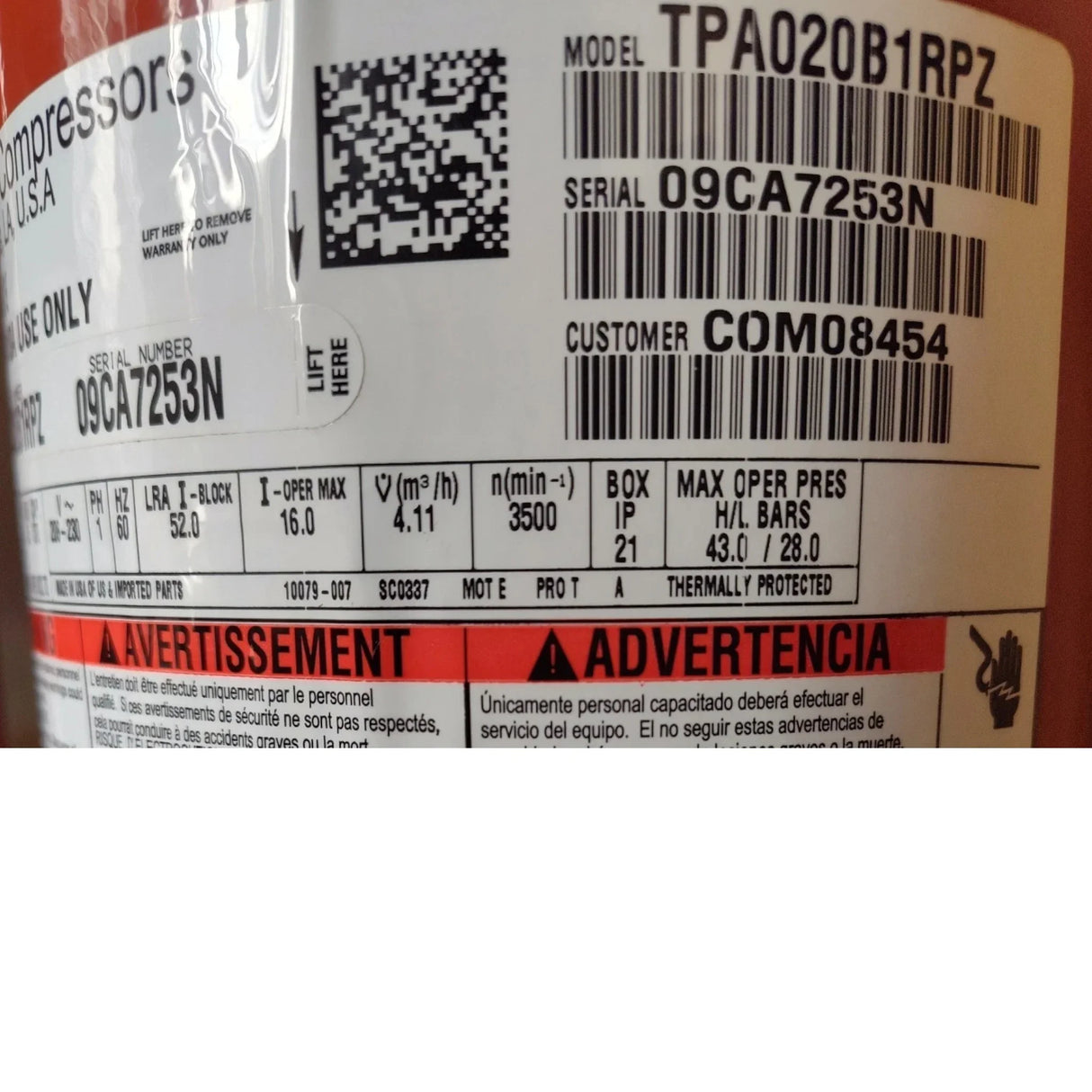 TPA020B1RPZ Trane Scroll Compressor - Truck To Trailer