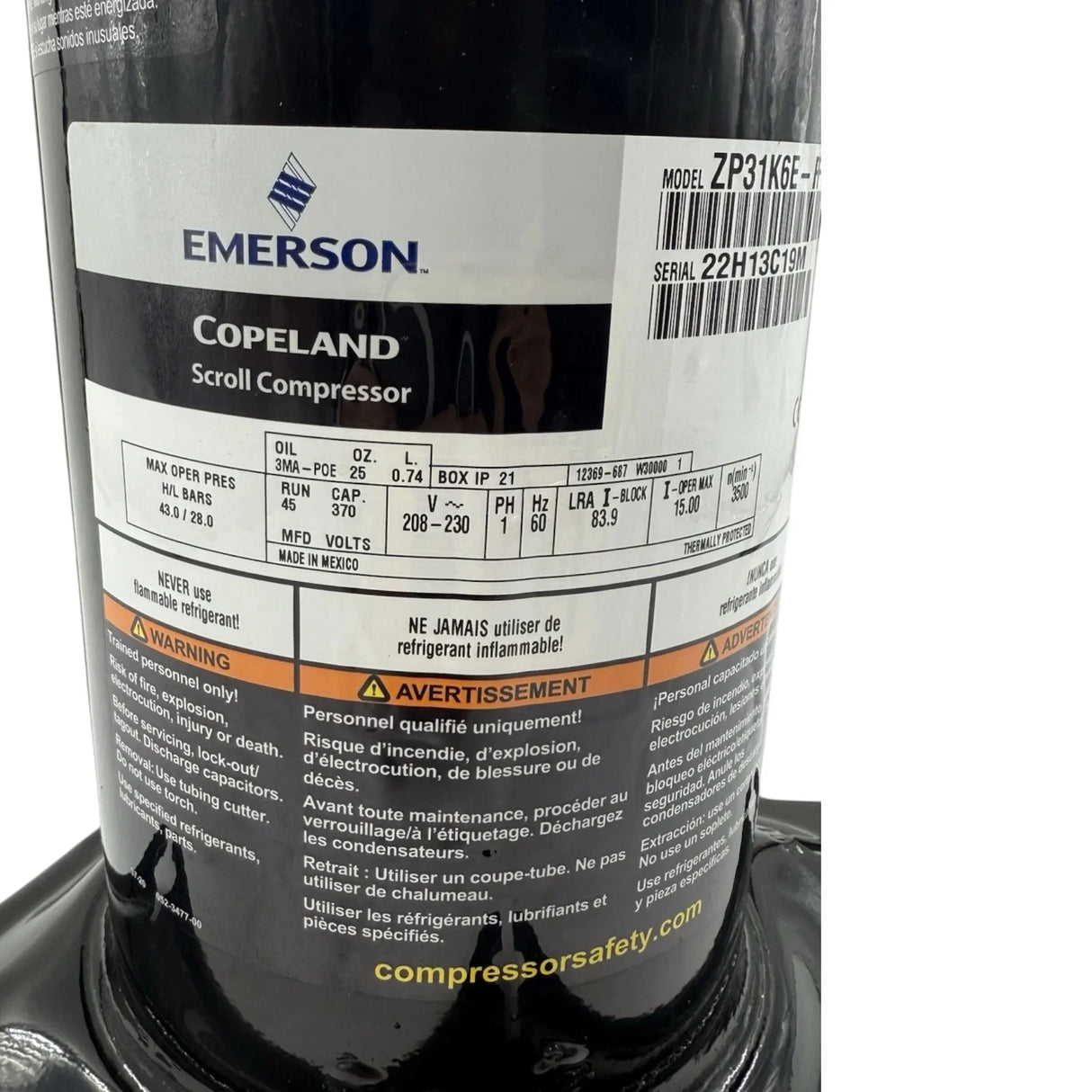 ZP31K6E-PFV-130 Genuine Copeland Scroll Compressor - Truck To Trailer