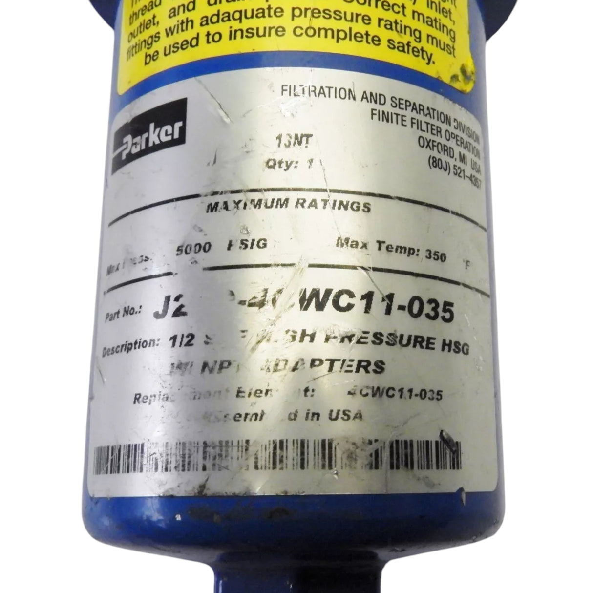 J2SD-4CWC11-035 Parker High Pressure Coalescer Filter Housing 1/2" NPT