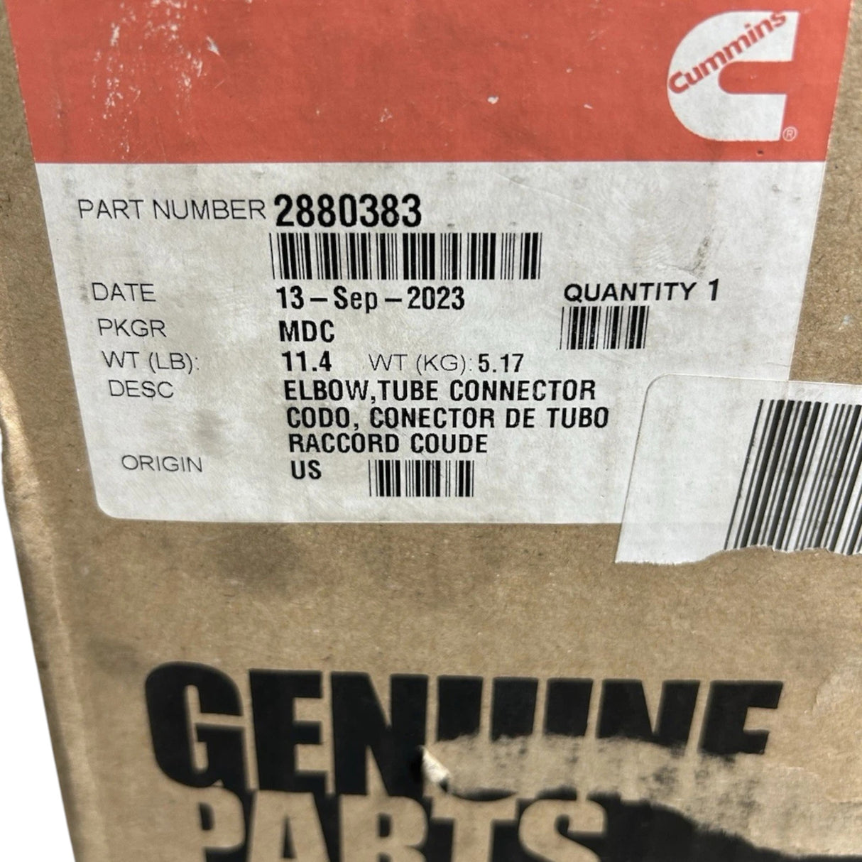2880383 Genuine Cummins Tube Connector Elbow