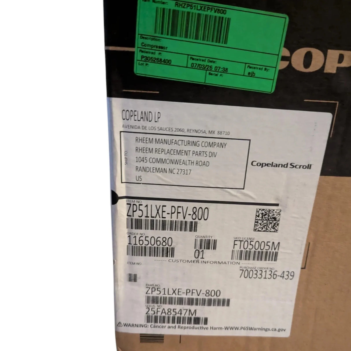 ZP51LXE-PFV-800 Genuine Copeland Scroll Compressor - Truck To Trailer