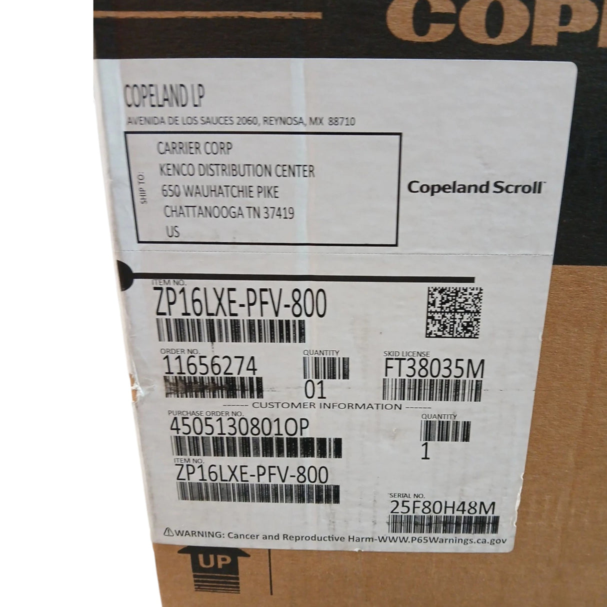 ZP16LXE-PFV-800 Genuine Copeland Scroll Compressor