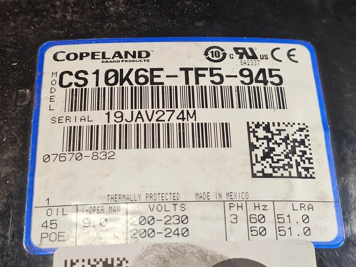 CS10K6E-TF5-945 Genuine Copeland Hermetic Compressor