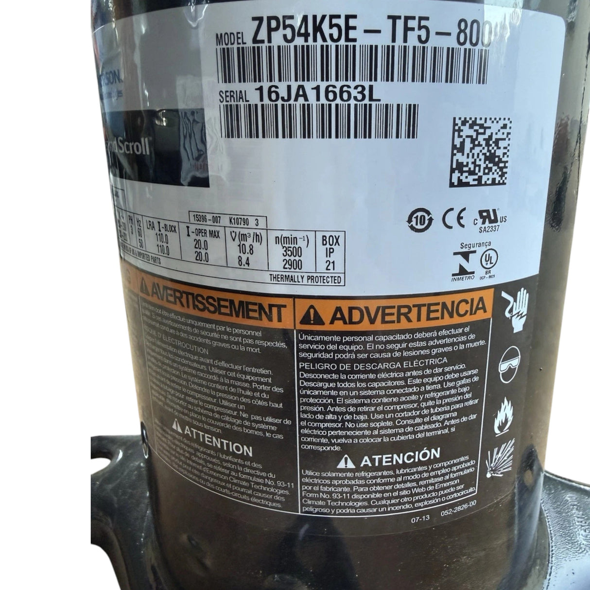 ZR54K5E-TF5-800 Genuine Copeland Scroll Compressor