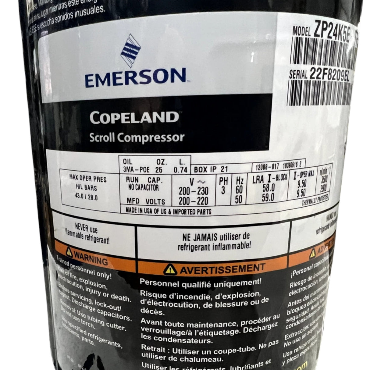 ZP24K5E-TF5-130 Genuine Copeland Scroll Compressor