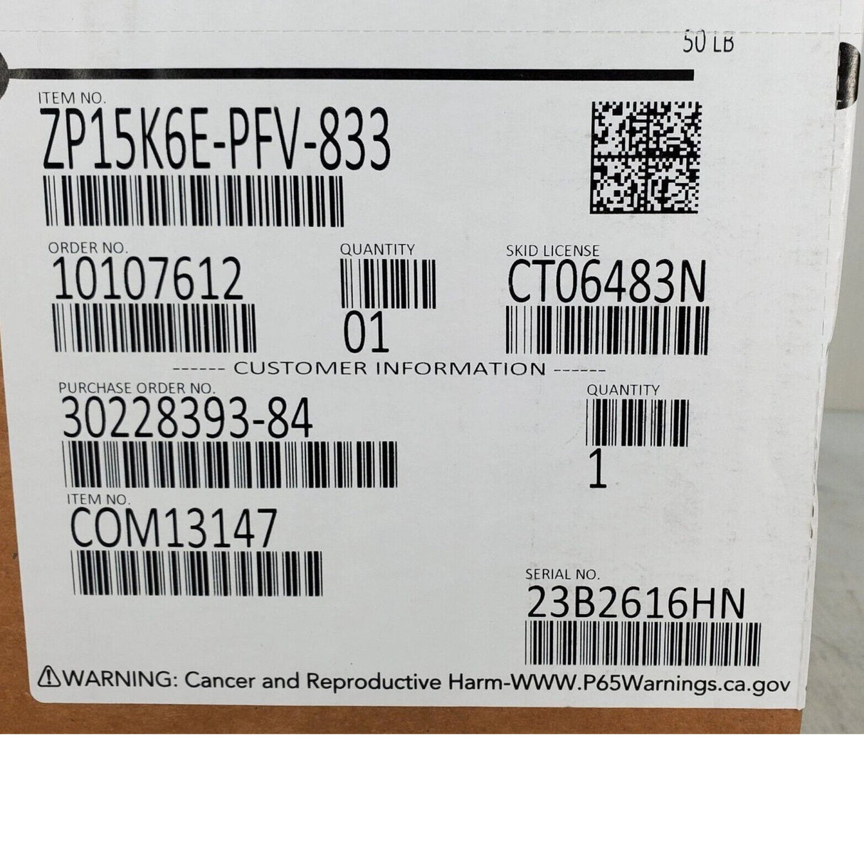 ZP15K6E-PFV-833 Genuine Copeland Scroll Compressor