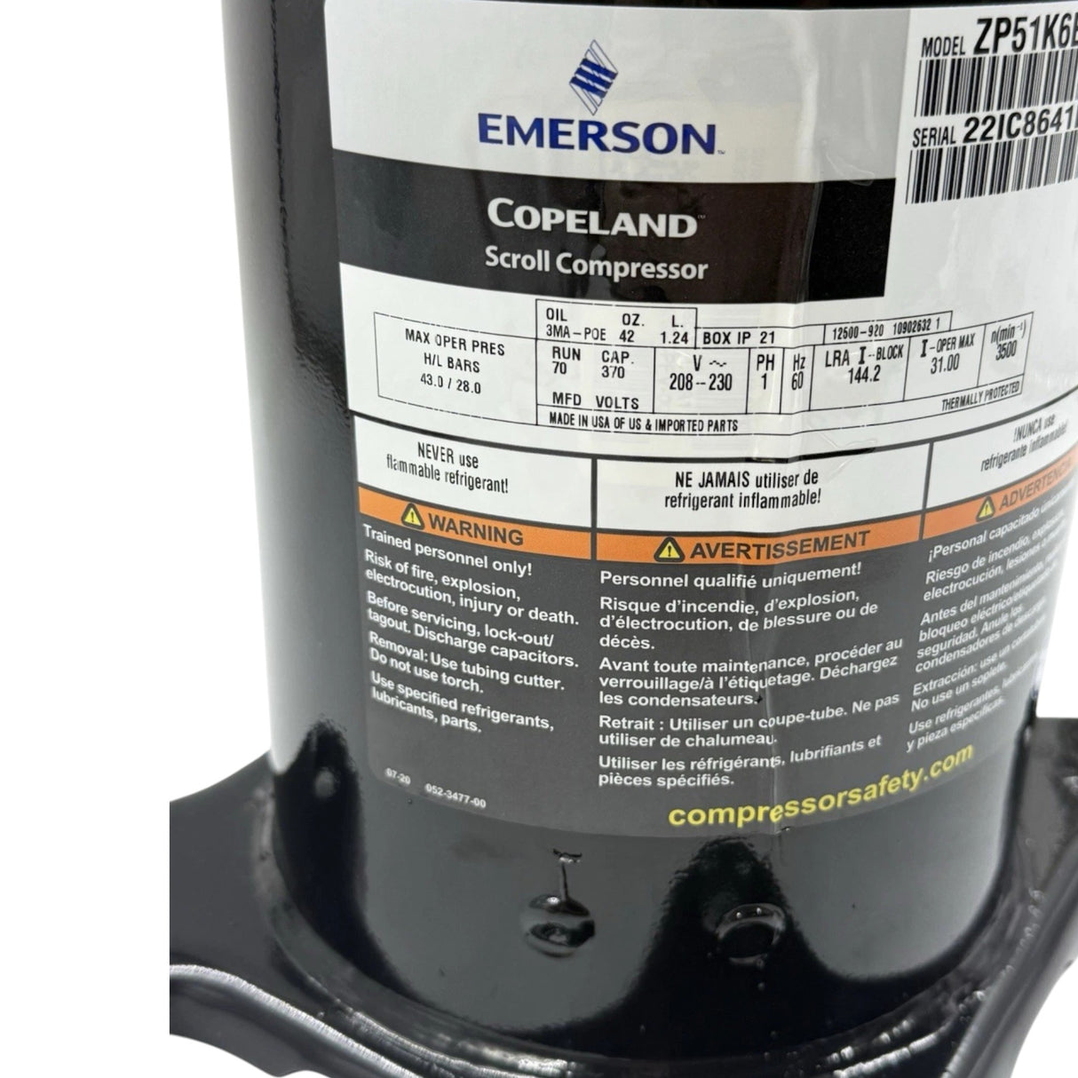 ZP51K6E-PFV-130 Copeland Scroll Compressor