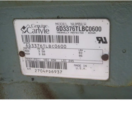 6D3376TLBC0600 Genuine Carlyle 3-head Semi-Hermetic Reciprocating Compressor