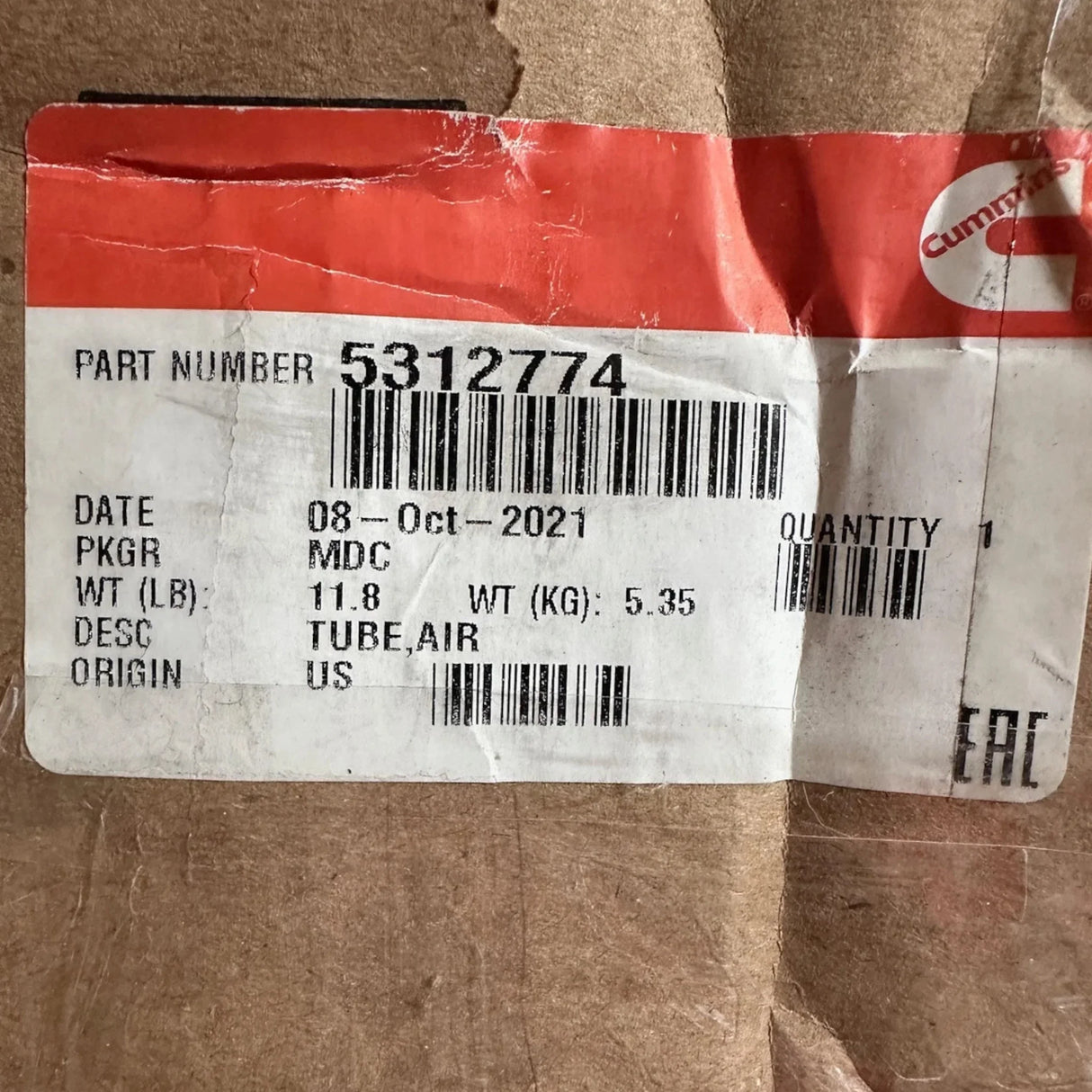5312774 Genuine Cummins Air Tube - Truck To Trailer