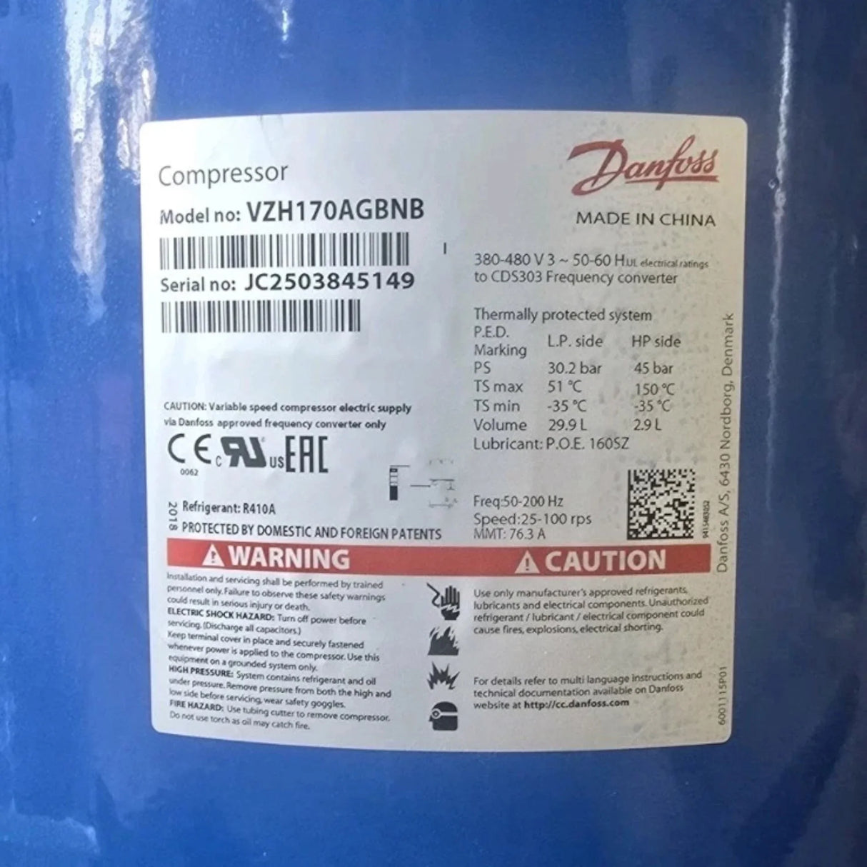 VZH170AGBNB Genuine Danfoss Scroll Compressor - Truck To Trailer