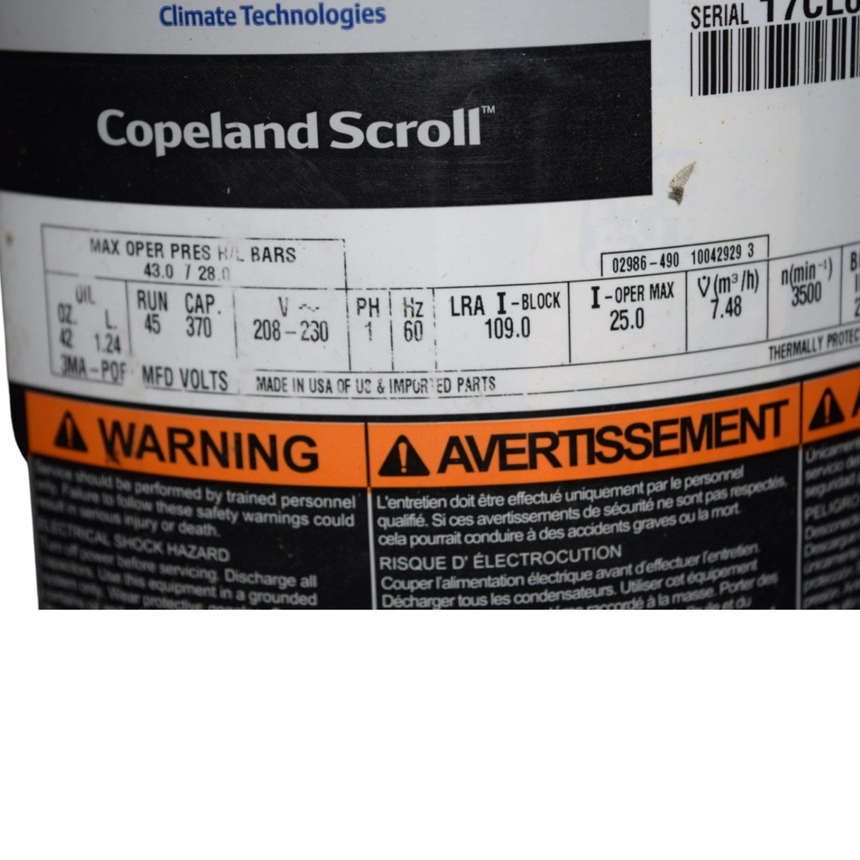 ZP38K5EPFV800 Genuine Copeland Scroll Compressor