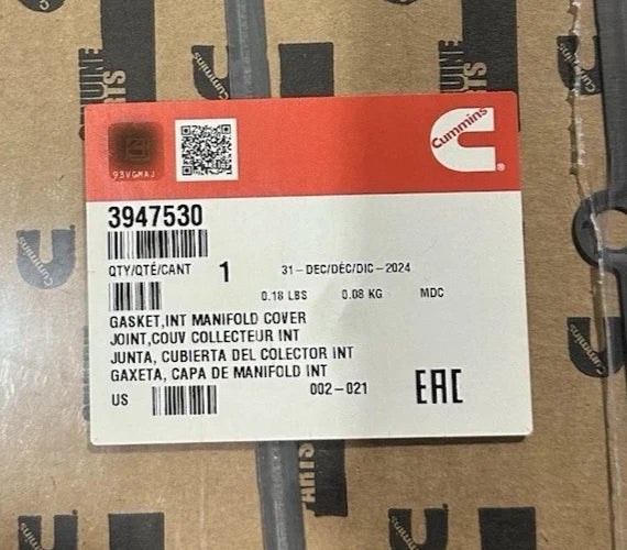 3947530 Genuine Cummins Intake Manifold Cover Gasket