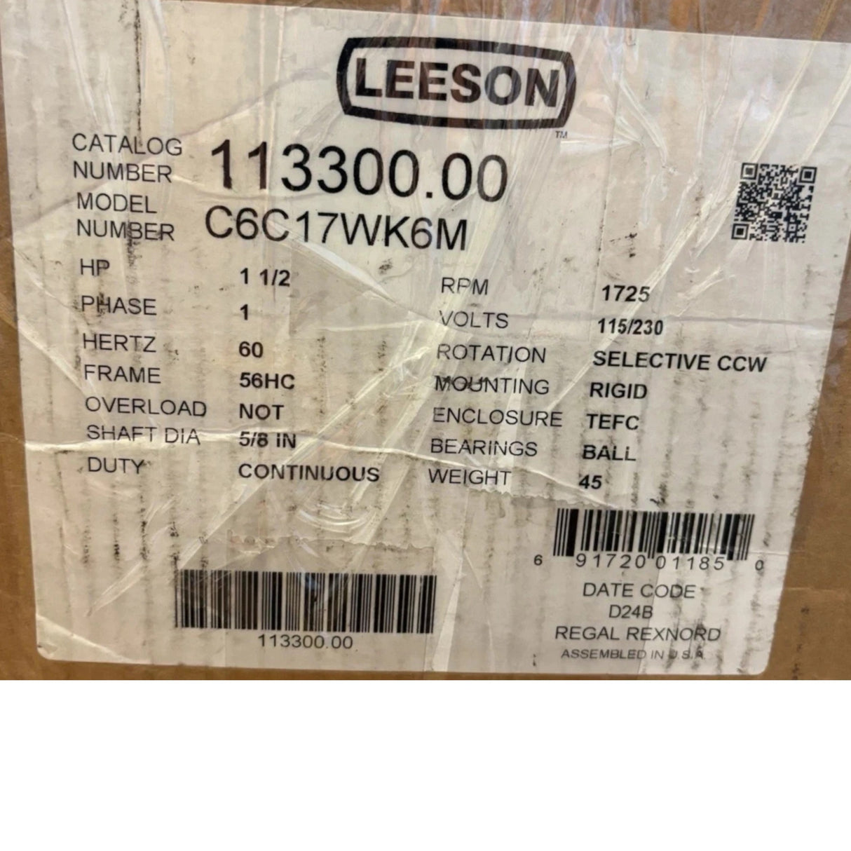 113300.00 Genuine Leeson General Purpose Motor 115/230V