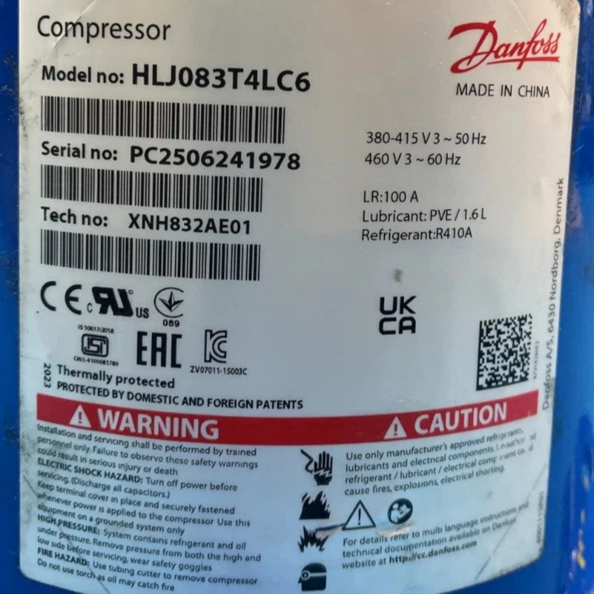 HLJ083T4LC6 Genuine Danfoss Scroll Compressor