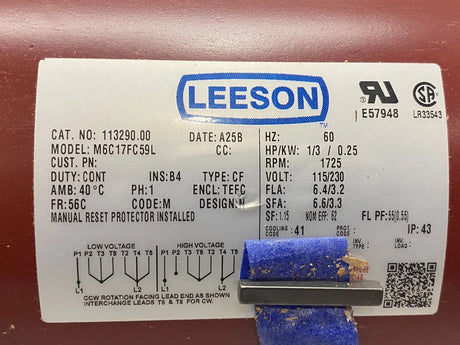 113290.00 Genuine Leeson General Purpose Motor 115/230V
