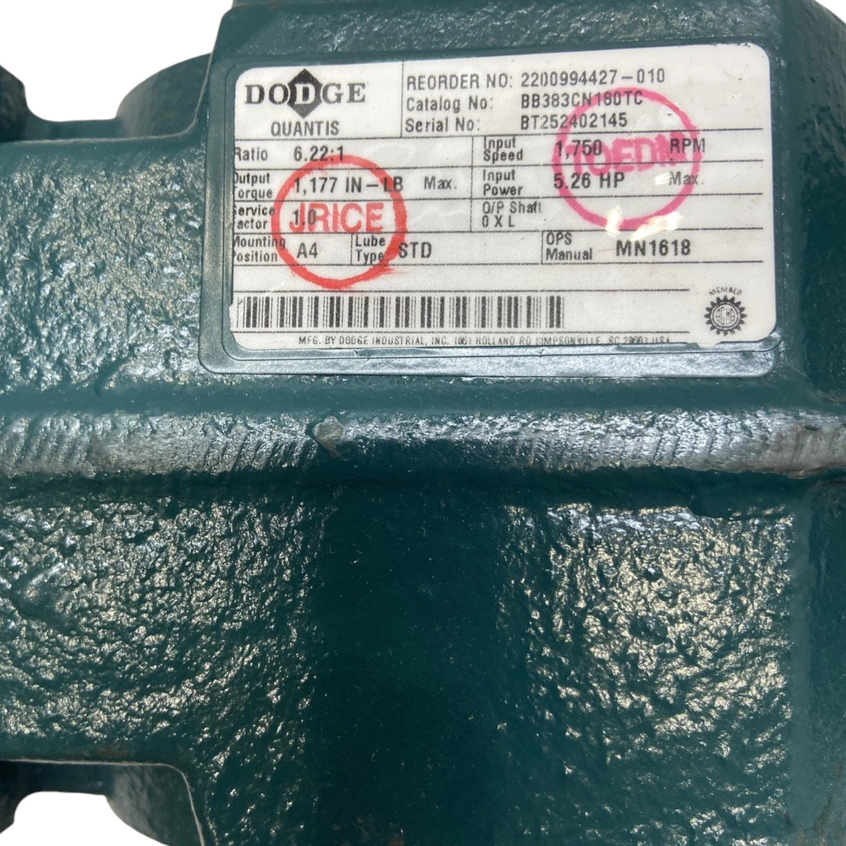 BB383CN180TC Genuine Dodge Gear Reducer