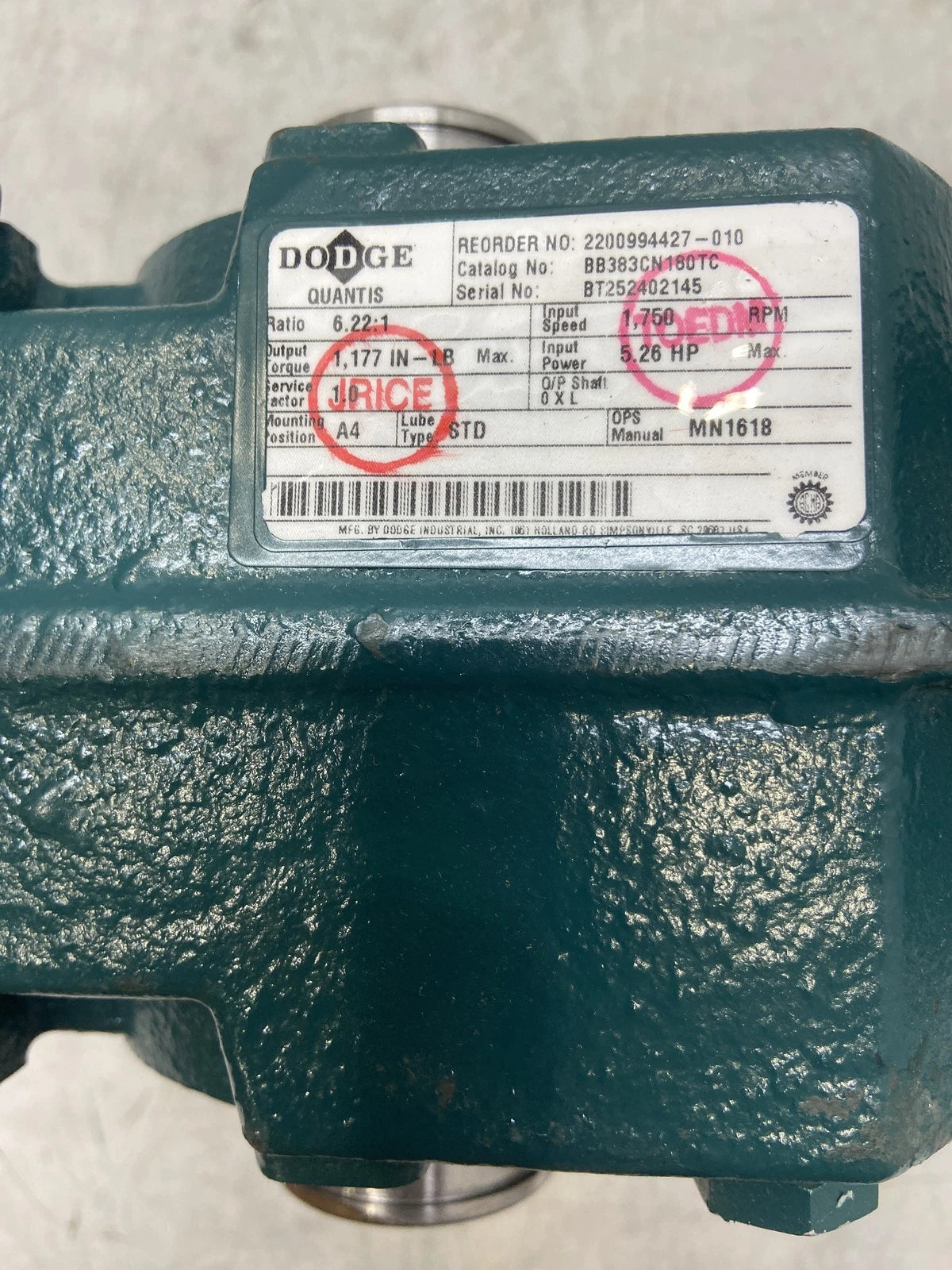 BB383CN180TC Dodge Gear Reducer