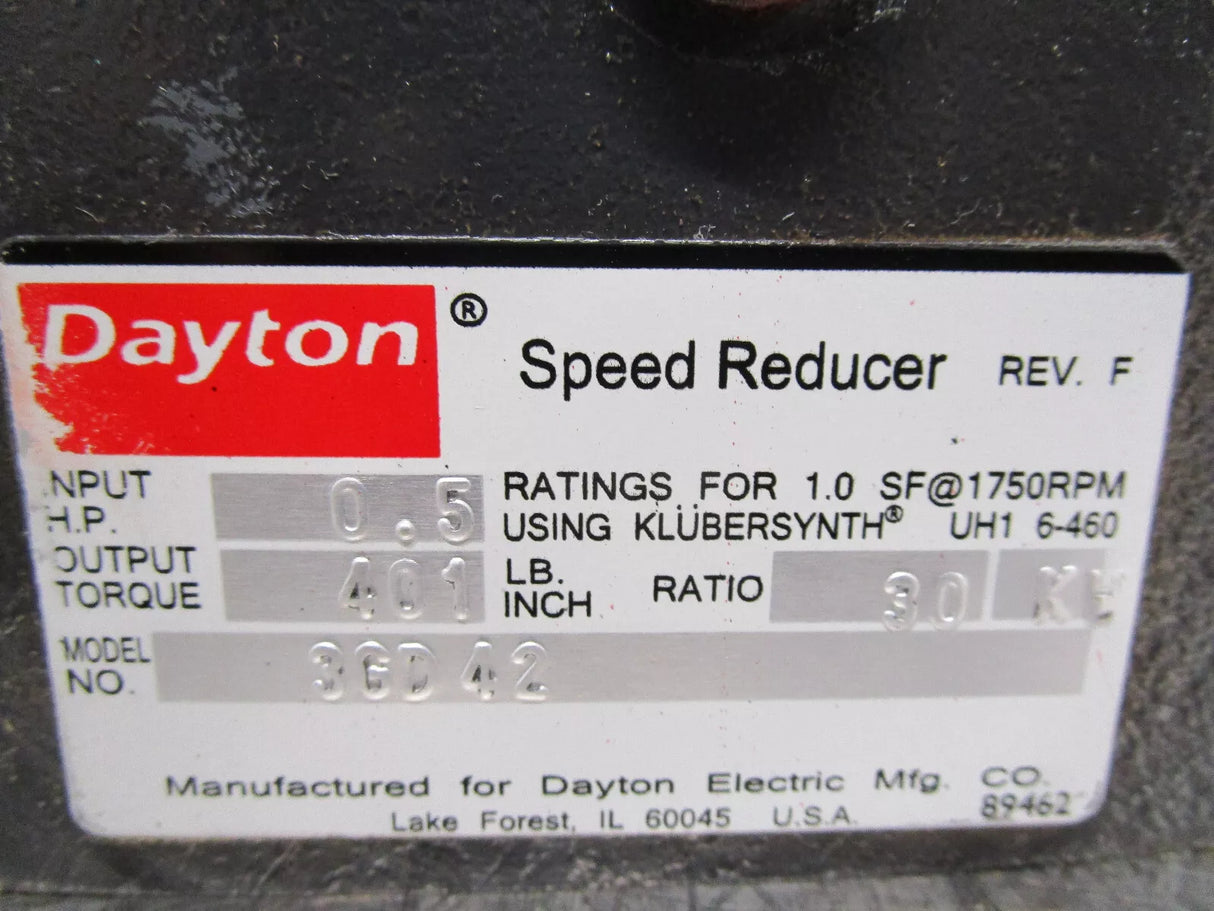 3GD42 Dayton Speed Reducer 58rpm 30:1 56-C